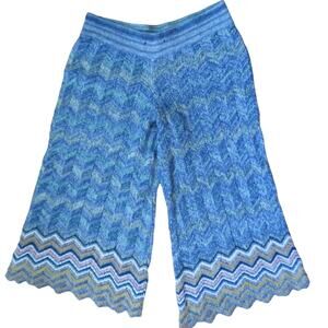 Ecote Boho Wide Leg Crop Knit Pants Aztec Blue Sz XS